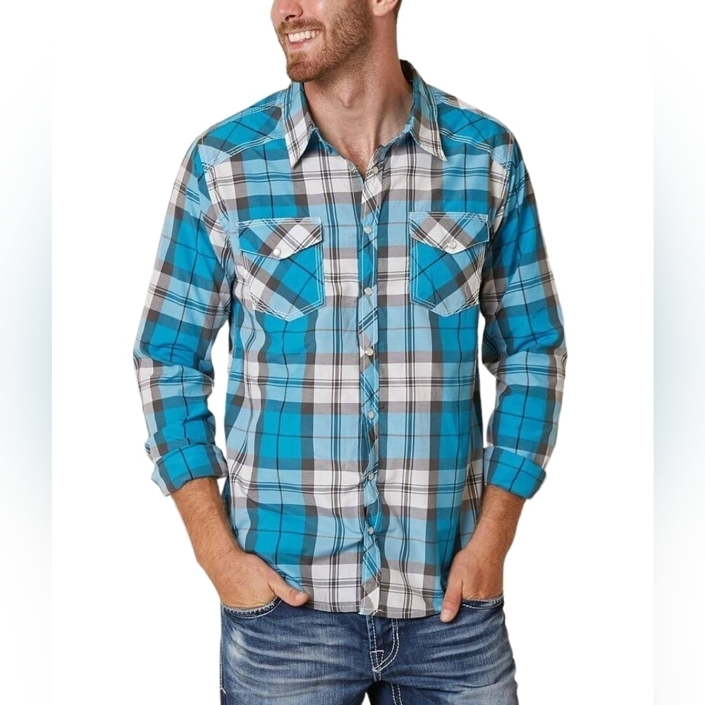 Reclaim Standard Fit Men's Blue Pearl Button Down Shirt Size M